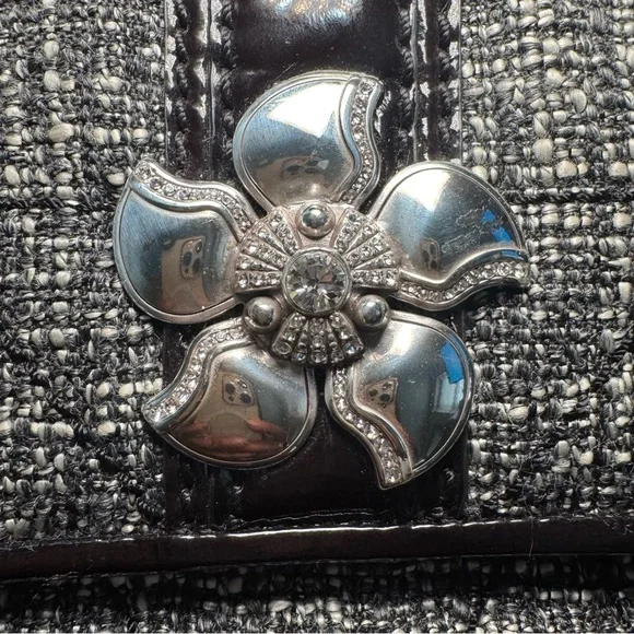 Brighton Black and Gray Tweed Clutch with Silver Flower and chain strap - Picture 2 of 10